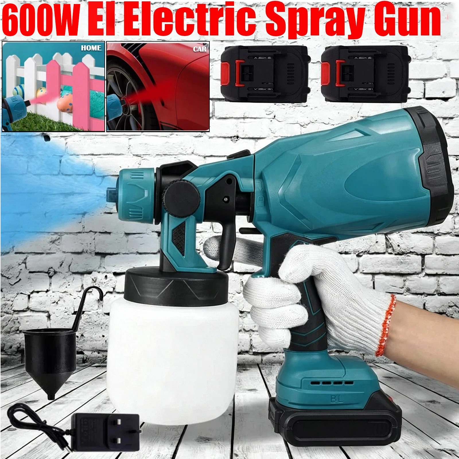 High Pressure Cordless Paint Sprayer With 2 Batteries Electric HVLP Spray Gun US
