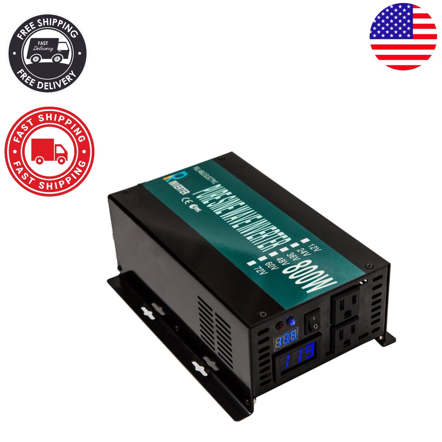 Silent Cooling 800W Inverter – Efficient 12V to 120V Conversion with Protection