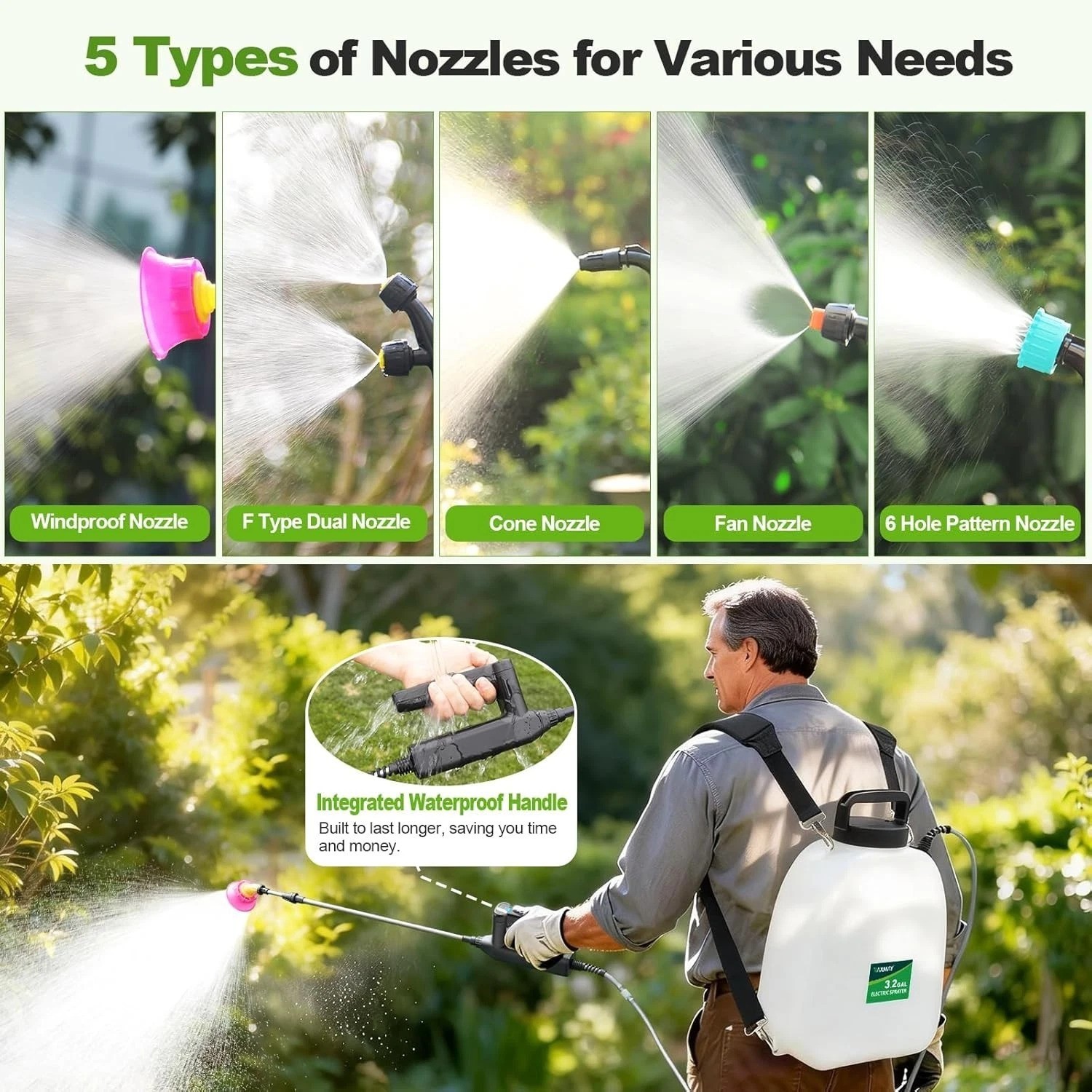 Compact & Leakproof 3.2 Gallon Garden Sprayer with Adjustable Wand and Nozzles