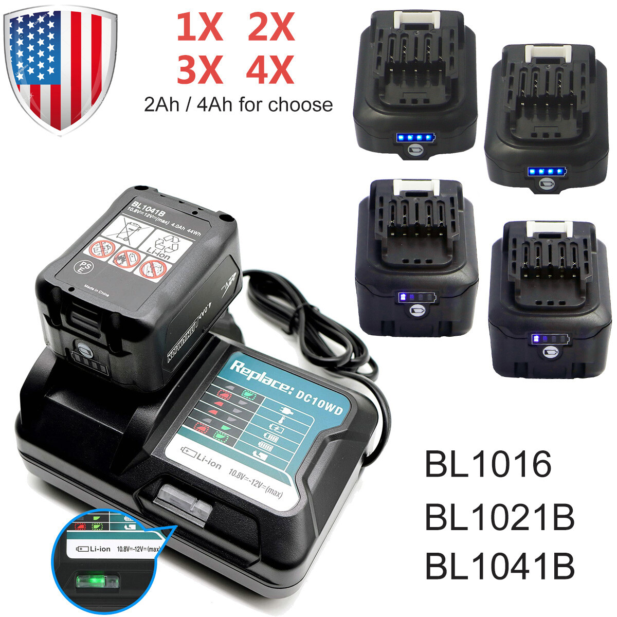 For Makita BL1041B Battery 12V MAX CXT 10.8V BL1021B BL1016 BL1015 OR Charger US