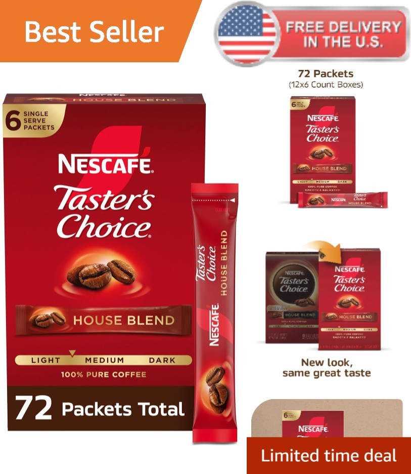 Light-Medium Roast Instant Coffee Single Serve Packets 12 Boxes 72 Total