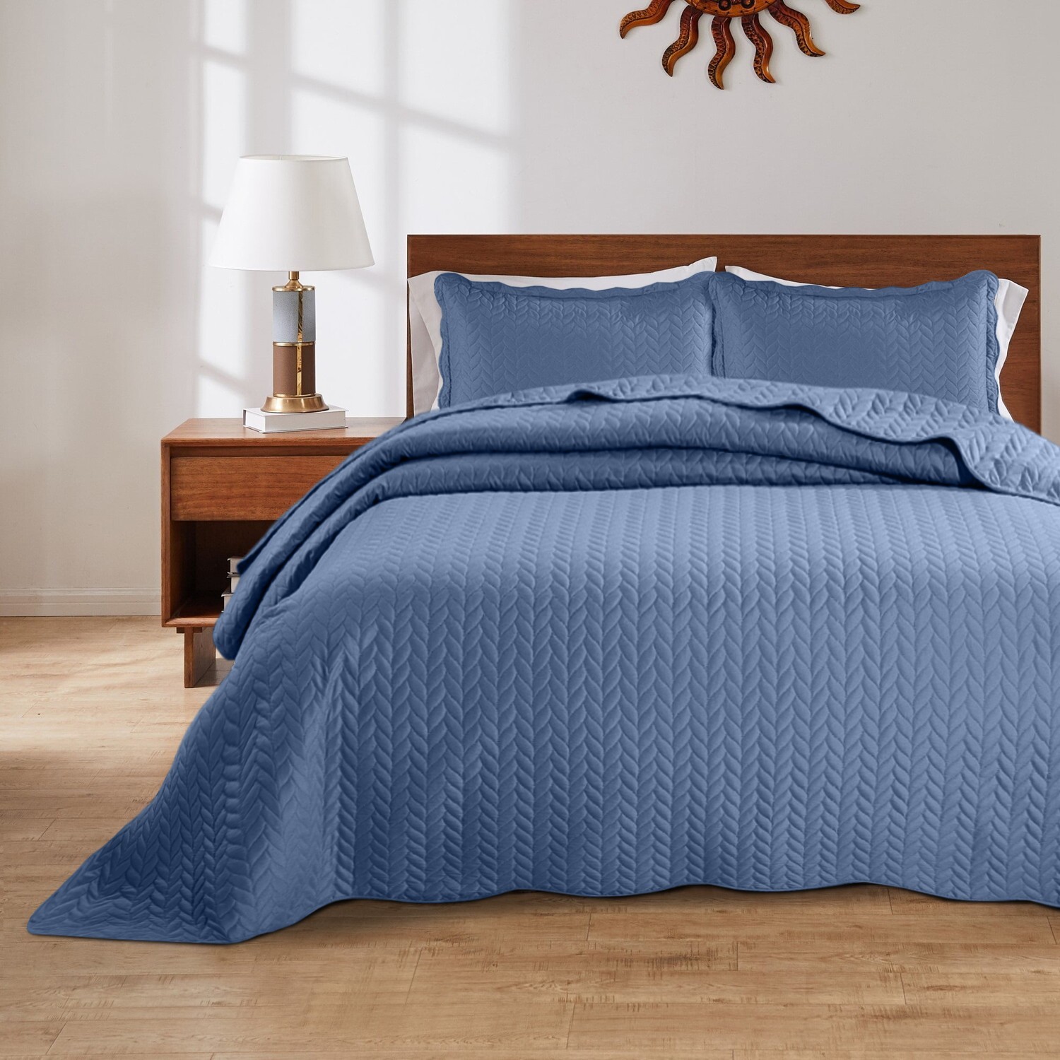 Reversible Quilted Bedspread Set Lightweight Embossed Coverlet Throw Twin Size
