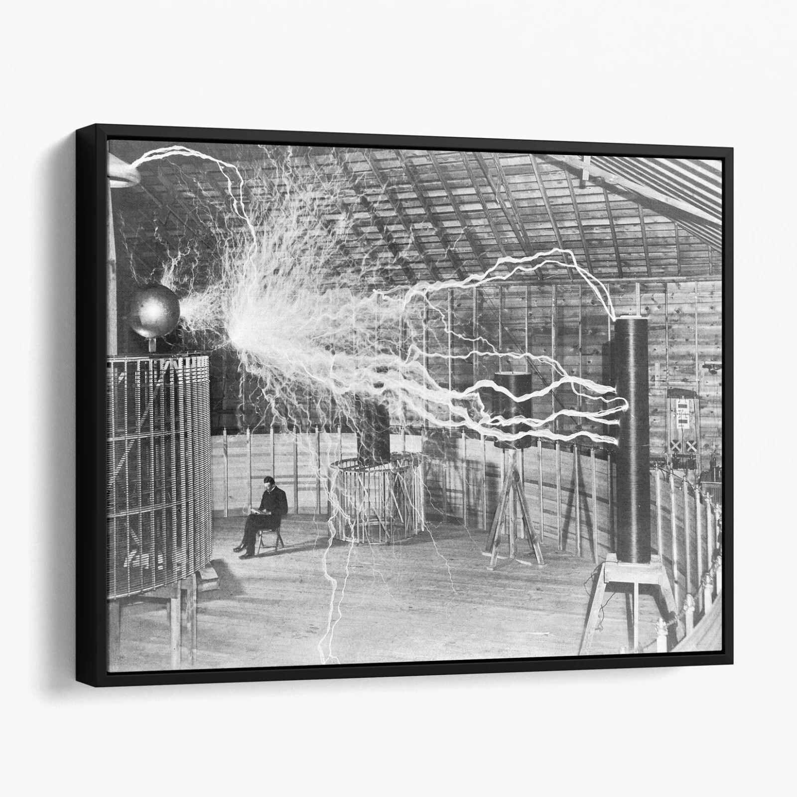 Nikola Tesla Reading With Electric Generator 1900s Canvas Print Wall Art