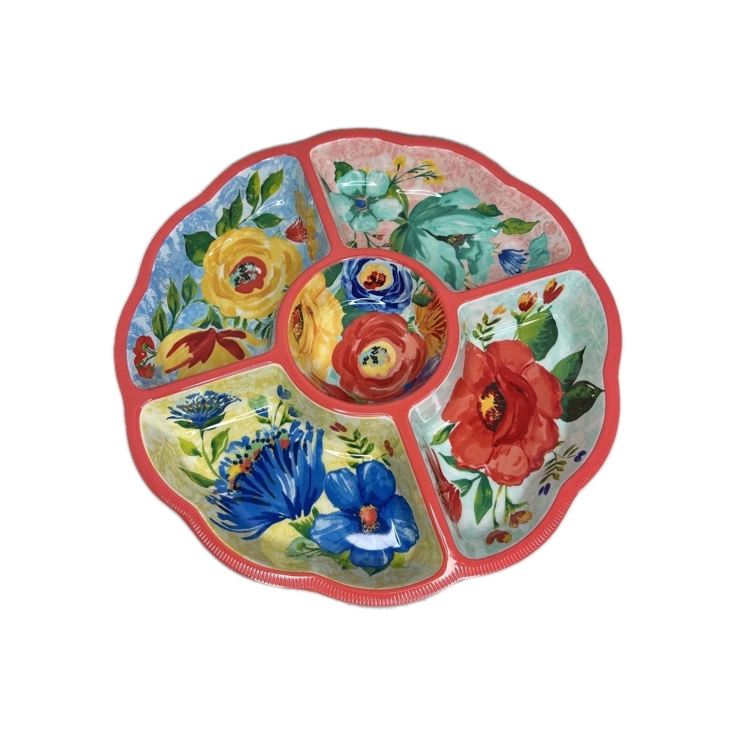 The Pioneer Woman Delaney Coral Flowers Chip & Dip 15.55in W ×15.27in L