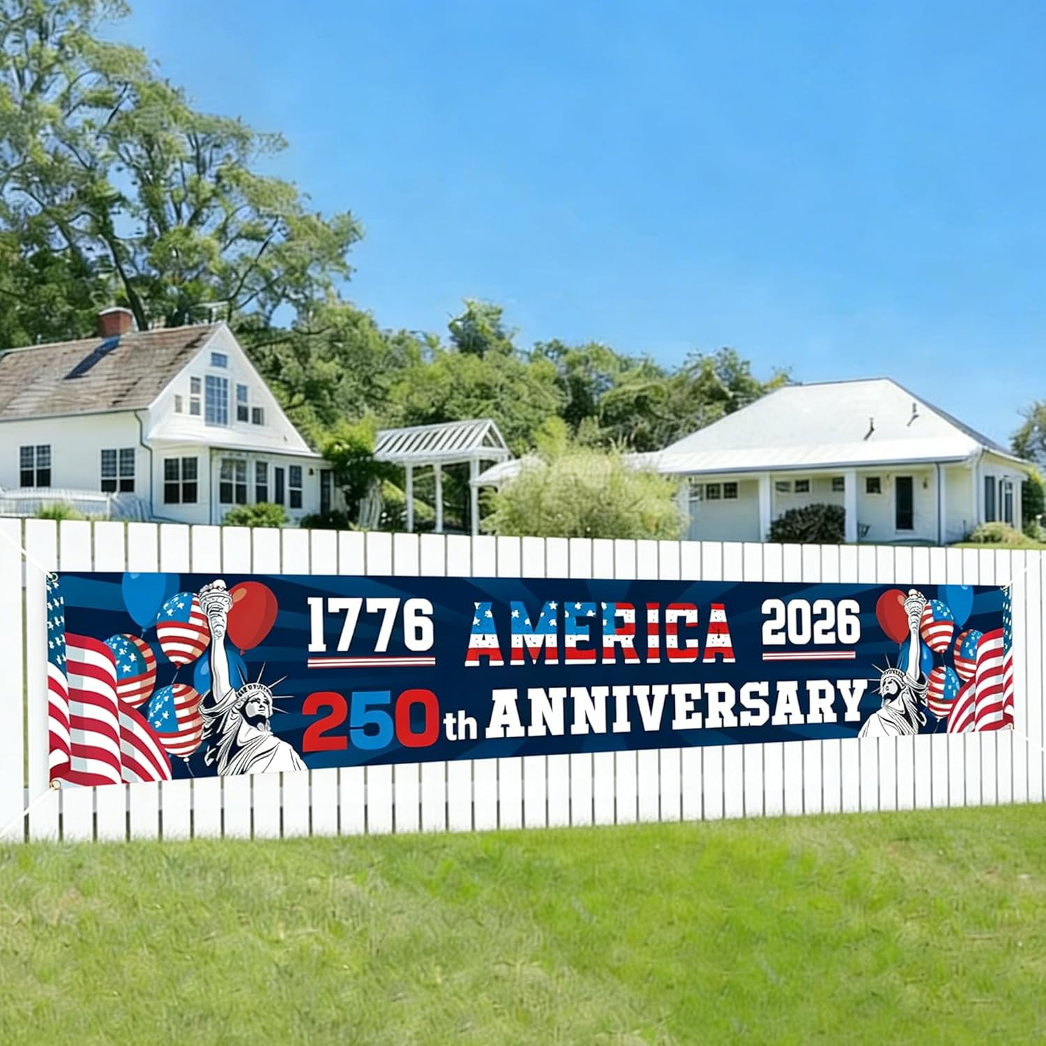 250Th Anniversary USA Flag Banner 1776-2026, 120″ X 20″ X-Large Patriotic Decor