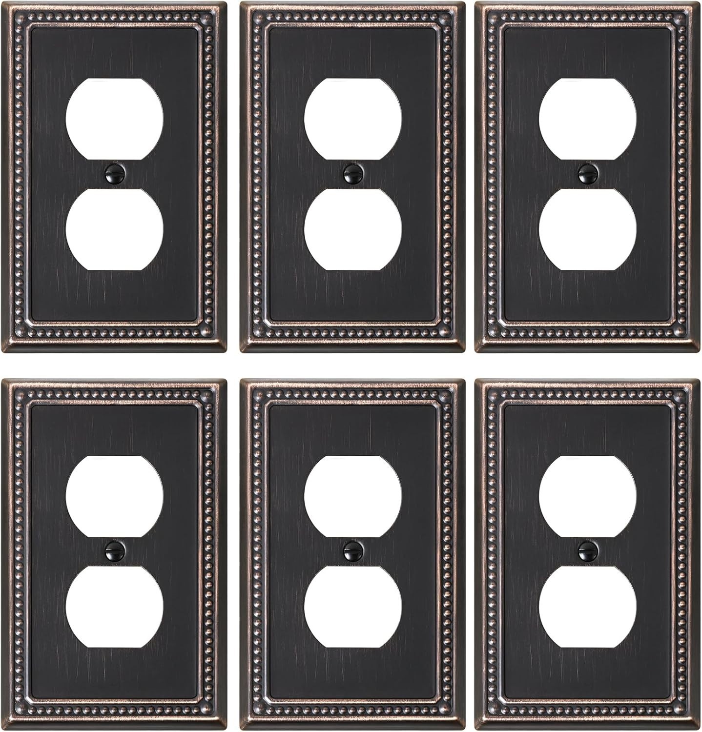 6-Pack Duplex Outlet Cover Plate, Aged Bronze Metal Wall Plates for Electrical O