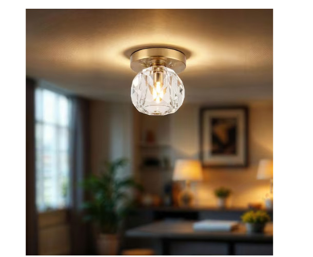 Kenroy Home Cheateau 4.3 in. 1-Light Brushed Gold Flush Mount with Clear Glass