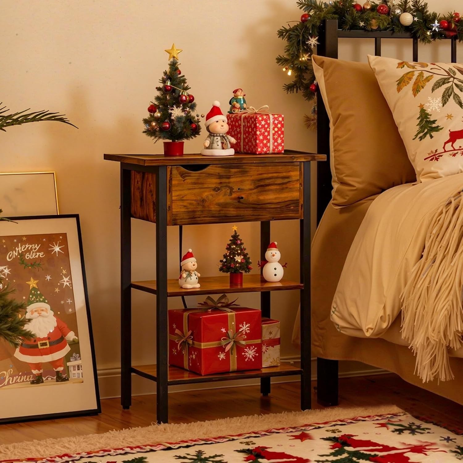 Functional Rustic End Table with Charging Station and Easy Assembly Instructions