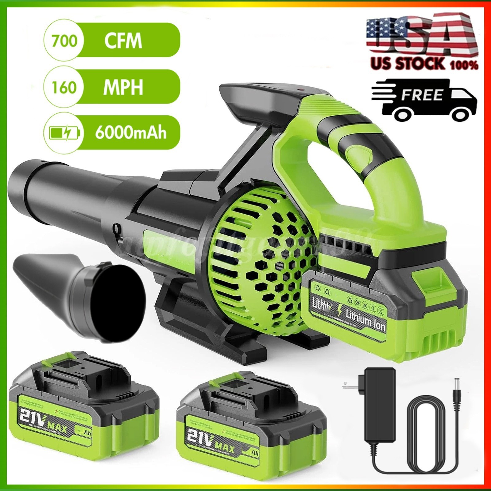 Cordless Leaf Blower 700CFM/160MPH & 4 Speed Levels Electric W/2 Batteries 6.0Ah