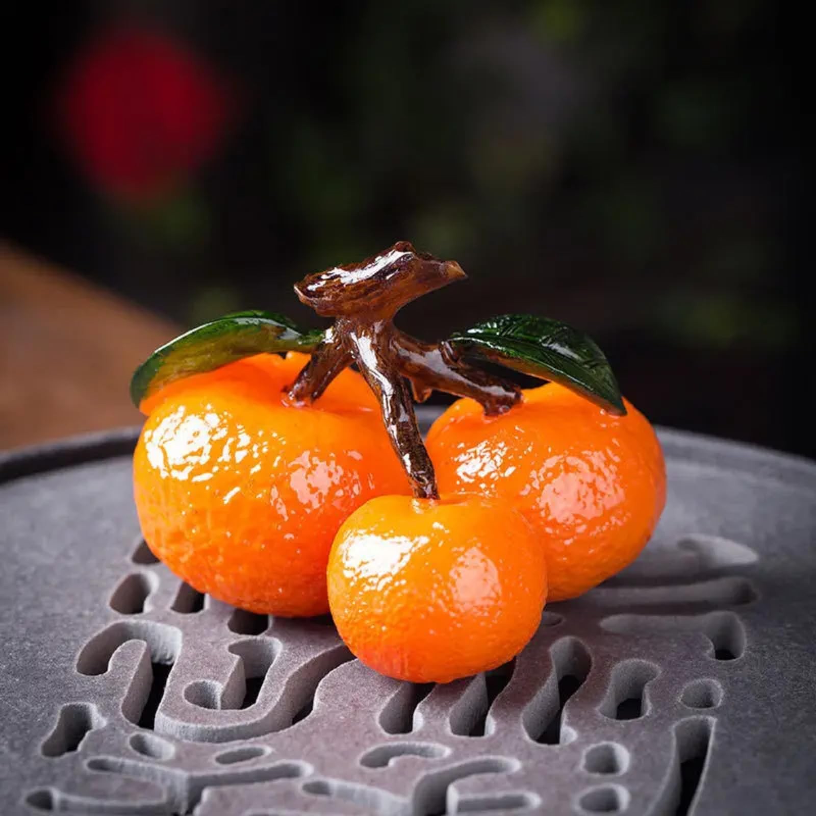 Color Changing Orange Resin Tea Pet 8.5cm 3.4in Fruit Ornament Tea Play