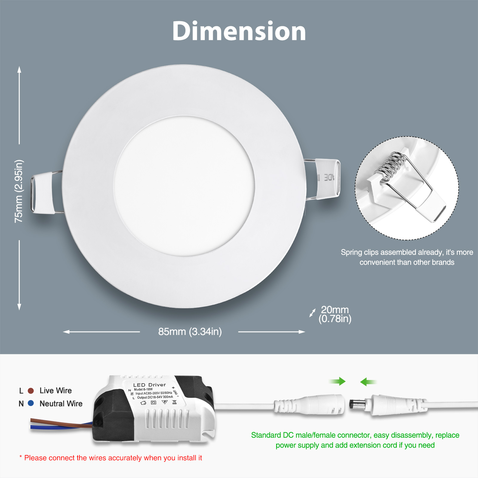20Pack 3Inch LED Ceiling Lights Ultra-Thin Recessed Retrofits Kit 6000K Daylight