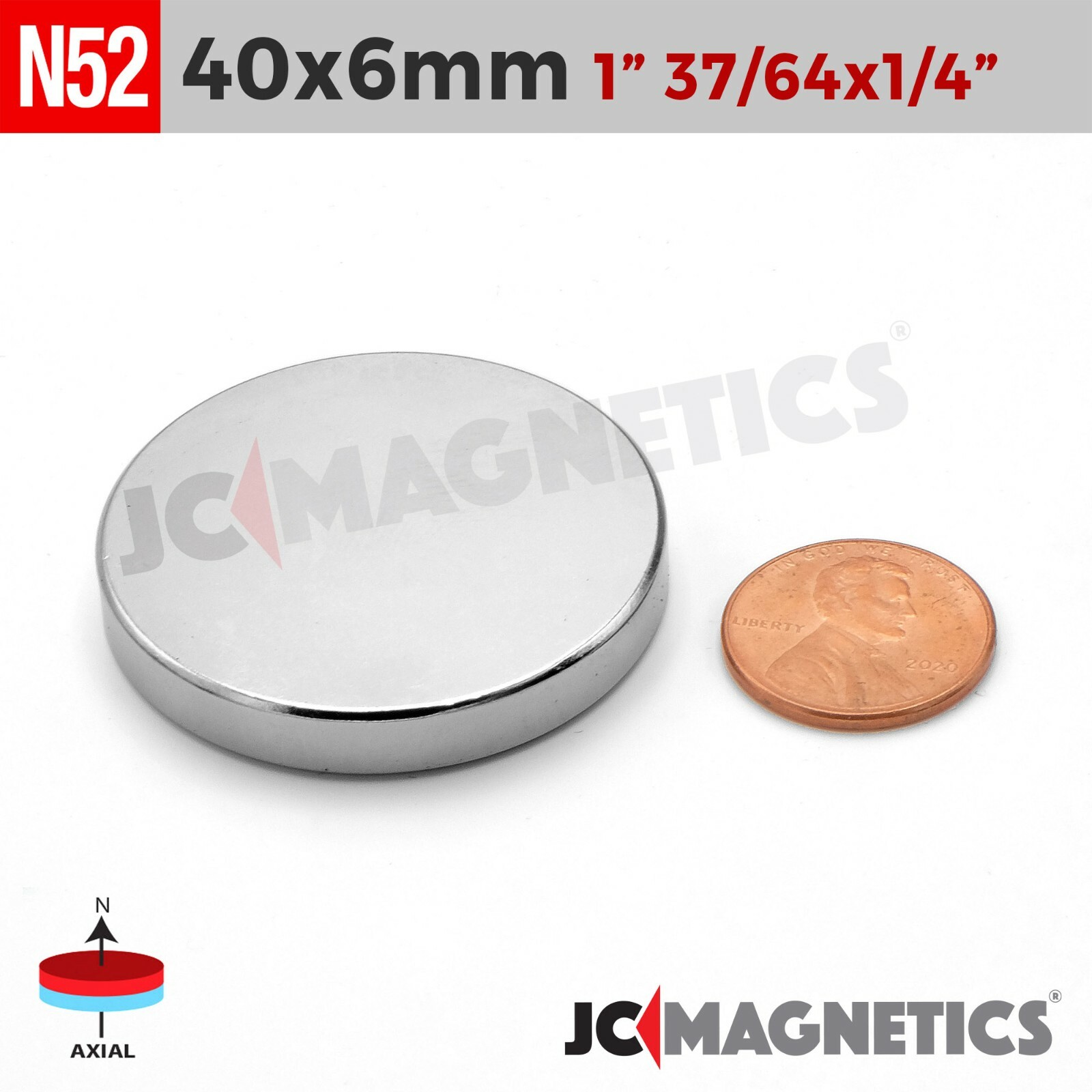 40mm x 6mm N52 Super Strong Round Large Disc Rare Earth Neodymium Magnet 40x6mm