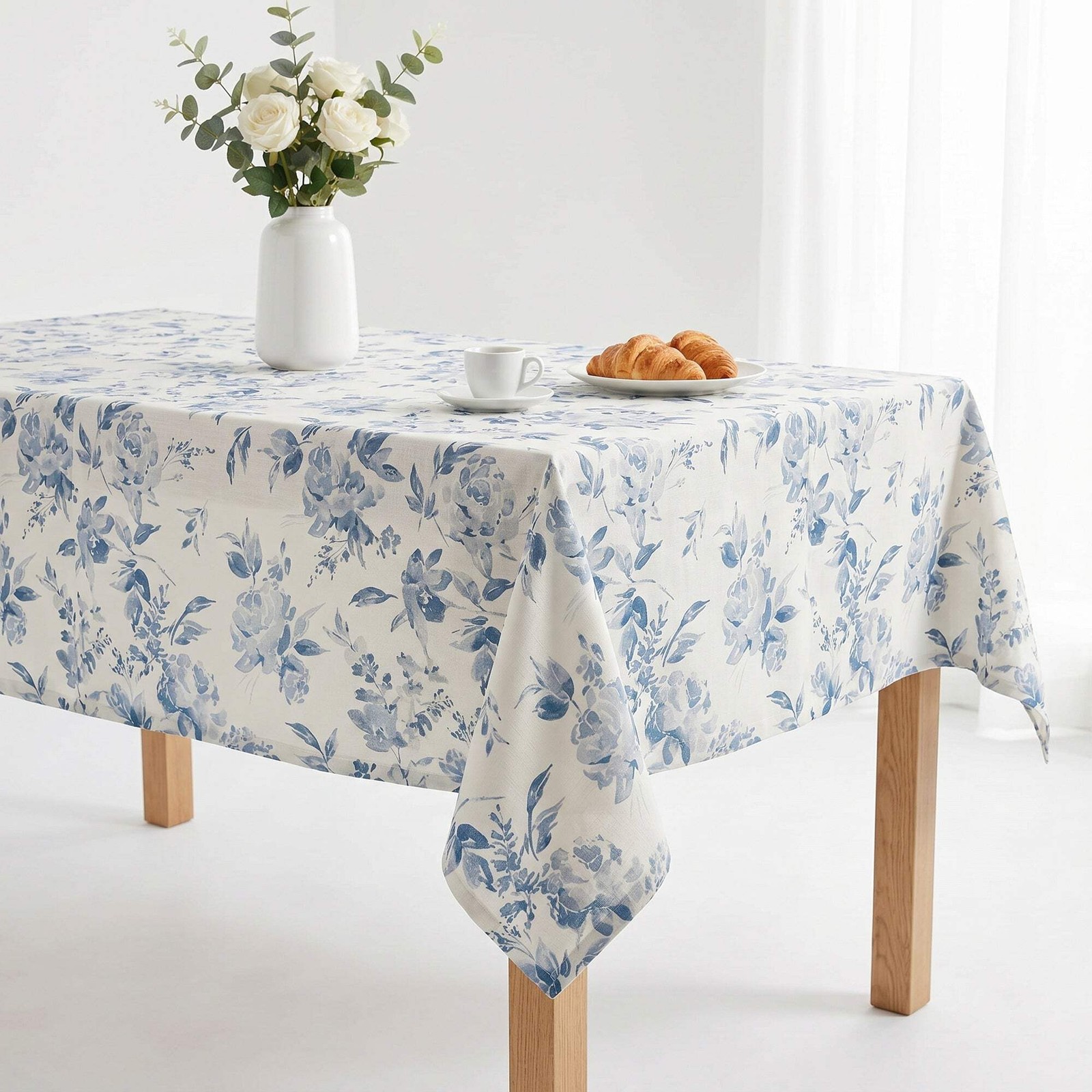 Wedgwood Floral Digital Print Wedding Tablecloth Dover Polyester Dining Cover