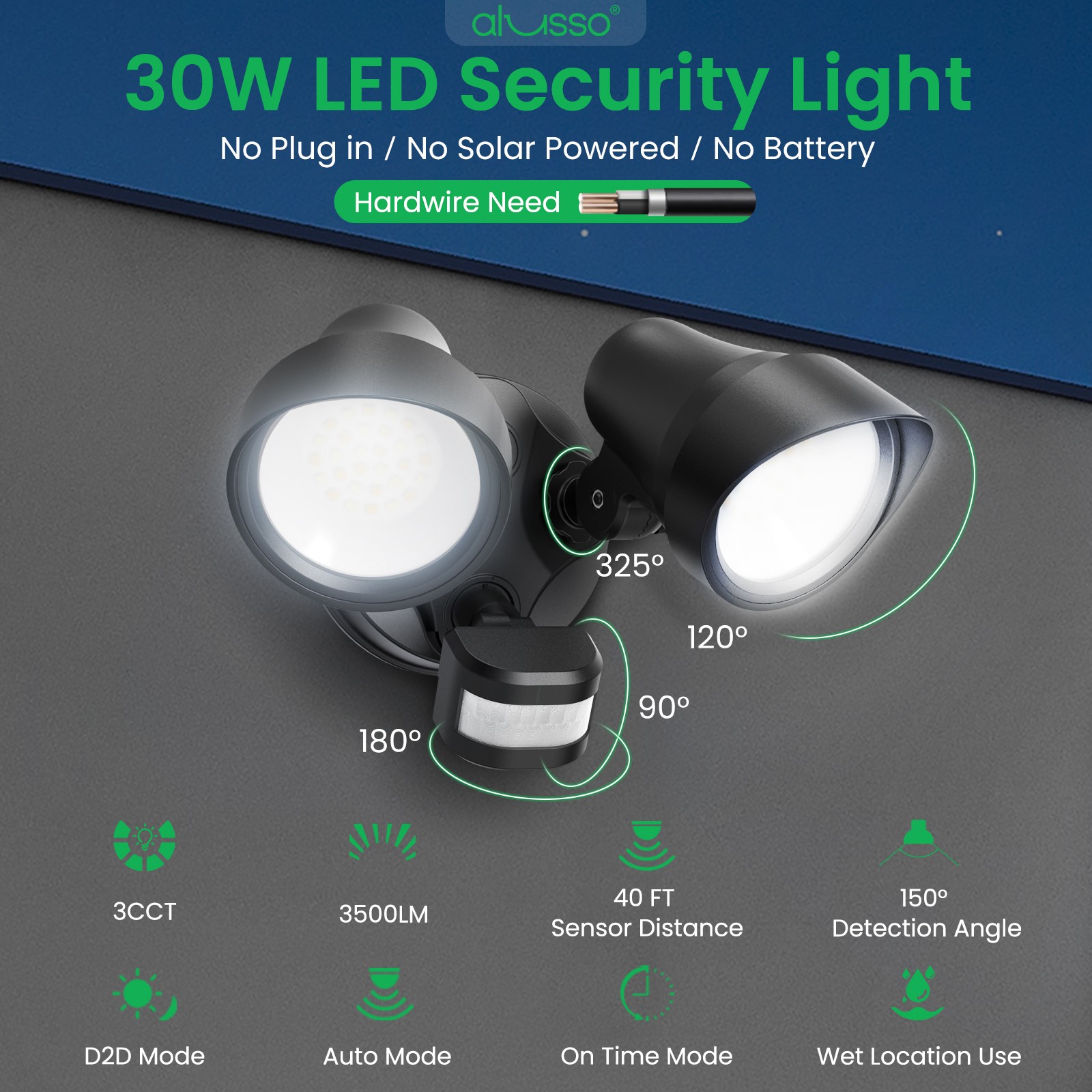 3500lm LED Security Lights PIR Motion Sensor / D2D Outdoor Yard 3CCT Wall Light