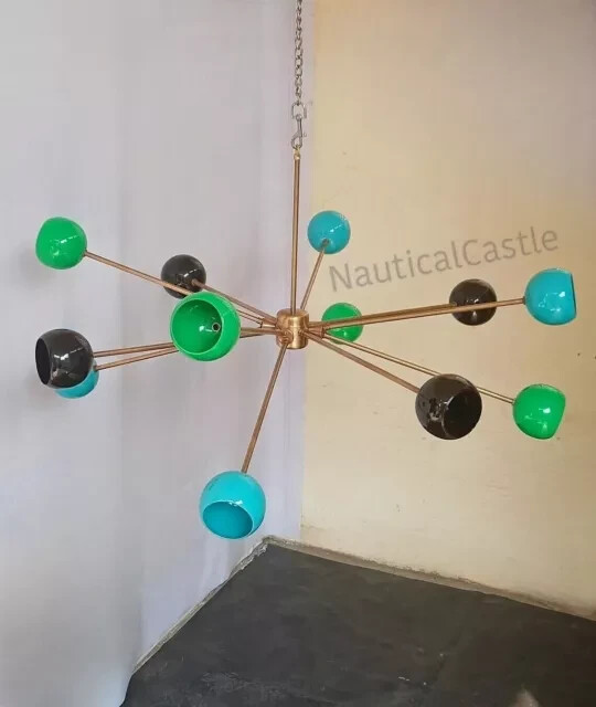 Modern Brass Chandelier 12 Arms Eyeball Shades Light – Multicolor Sputnik Pendan
