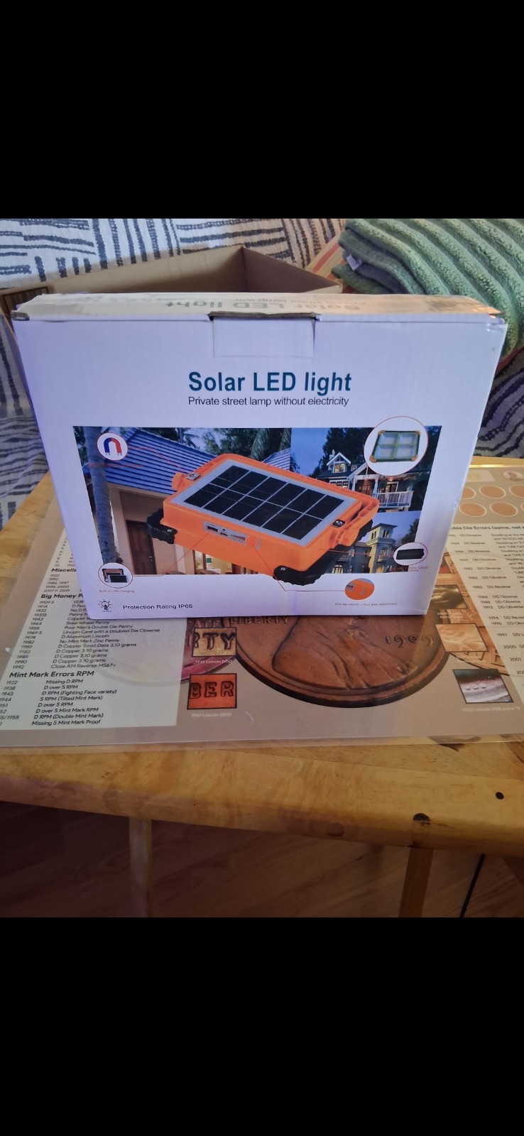 Solar LED IP66 Outdoor Flood Light Orange, Remote, Motion Sensor, Wall Mount