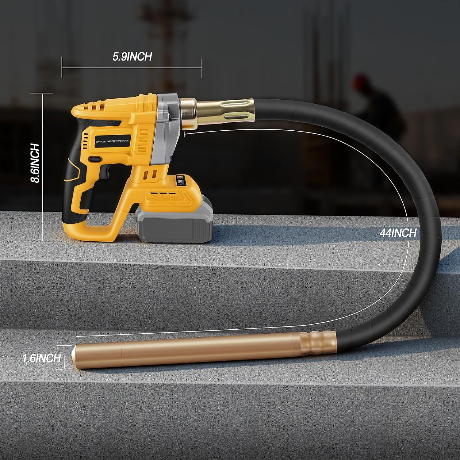 Cordless Concrete Vibrator Compatible with Dewalt 20V Battery (Tool Only), 600W