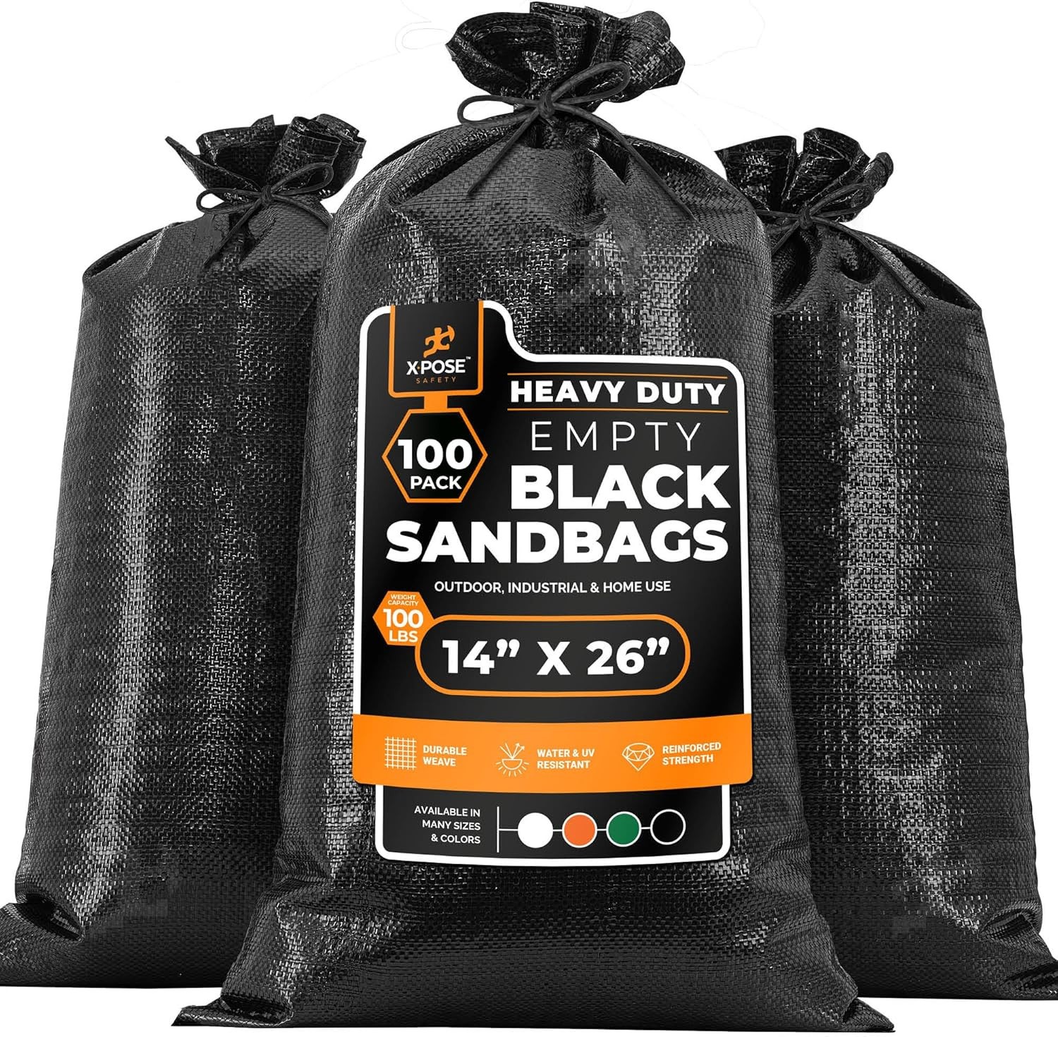 Heavy Duty Woven Polypropylene Sand Bags Black – 14″ x 26″ (100PK)