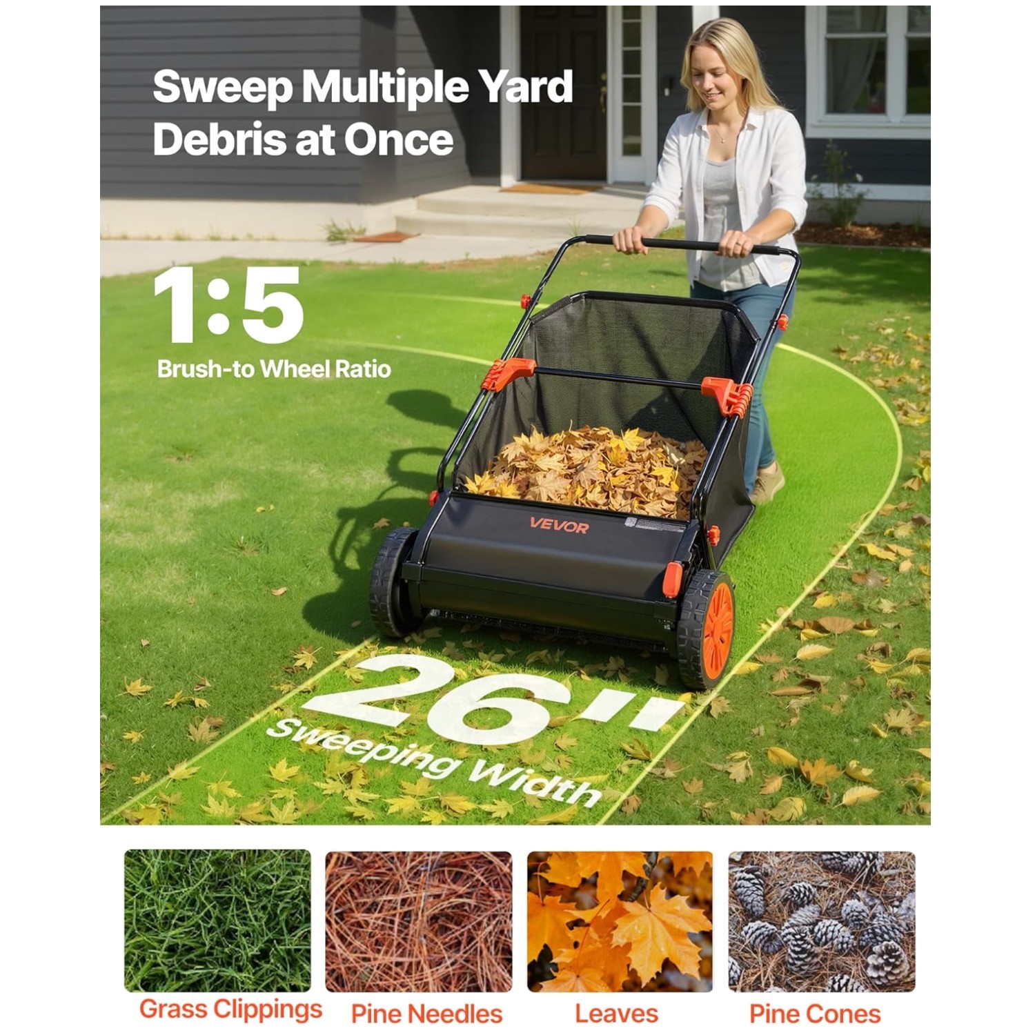High-Efficiency Lawn Sweeper with Rubber Wheels