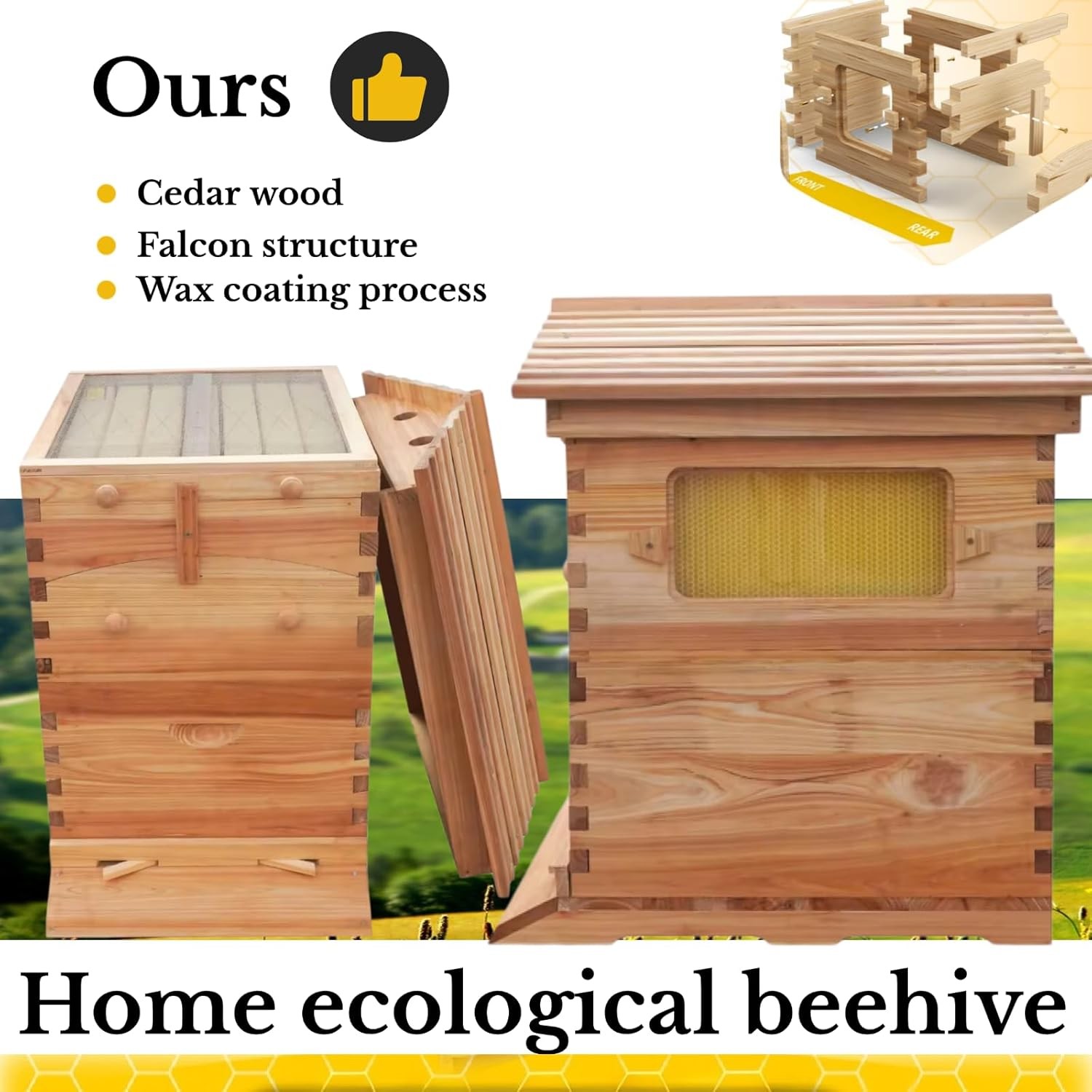 Automatic Beehive Starter Kit Cedarwood Beekeeping Box with 7pcs Auto Bee Frames