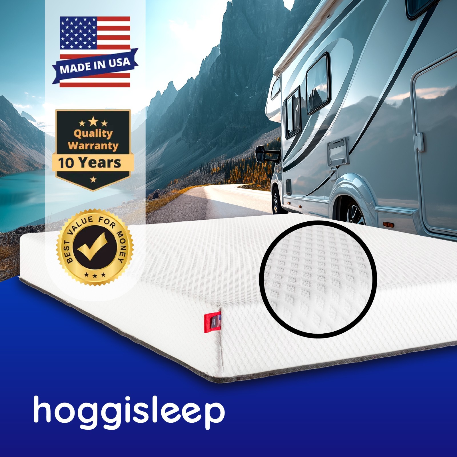 Short Queen, 10 Inch RV Mattress 60×74, High-Quality Memory Foam, hoggisleep NEW