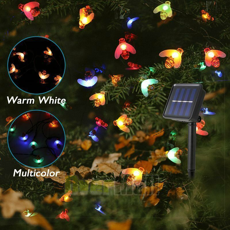 60 LED Solar Powered Bee String Lights Outdoor Yard Garden Decor Waterproof Lamp