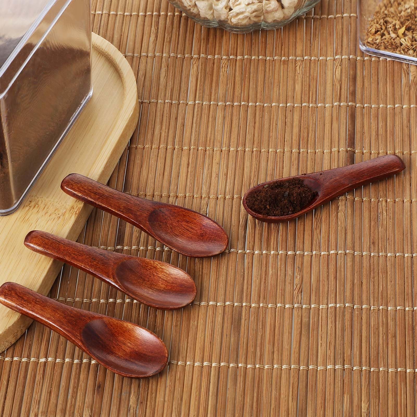 4 Pcs Tiny Spoons for Spices Jars, 2.36in Salt Spoons, Small, Wood color