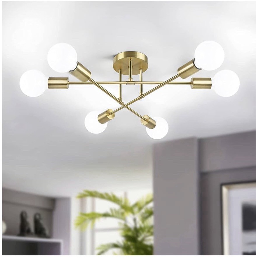 Bosceos Modern Sputnik Semi Flush Mount Chandelier, 6-Light, Gold, 21.25in