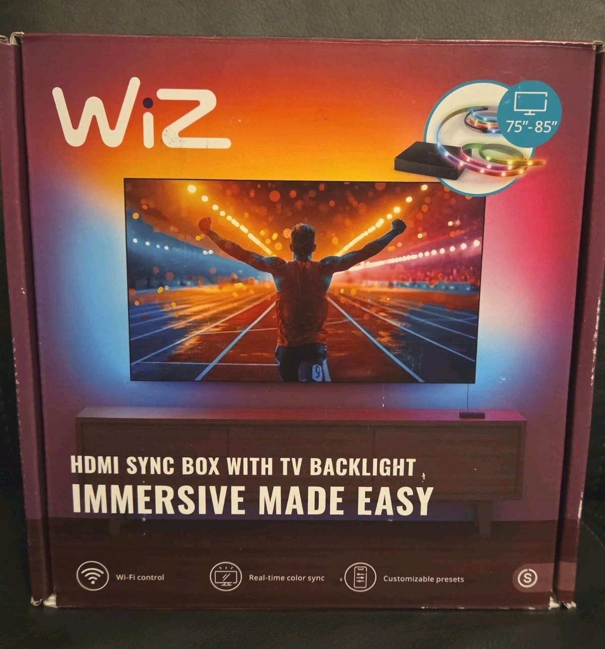 WiZ HDMI Sync Box W/TV Backlight, Multicolor LED, Wi-Fi, For 75″-85″ TVs New