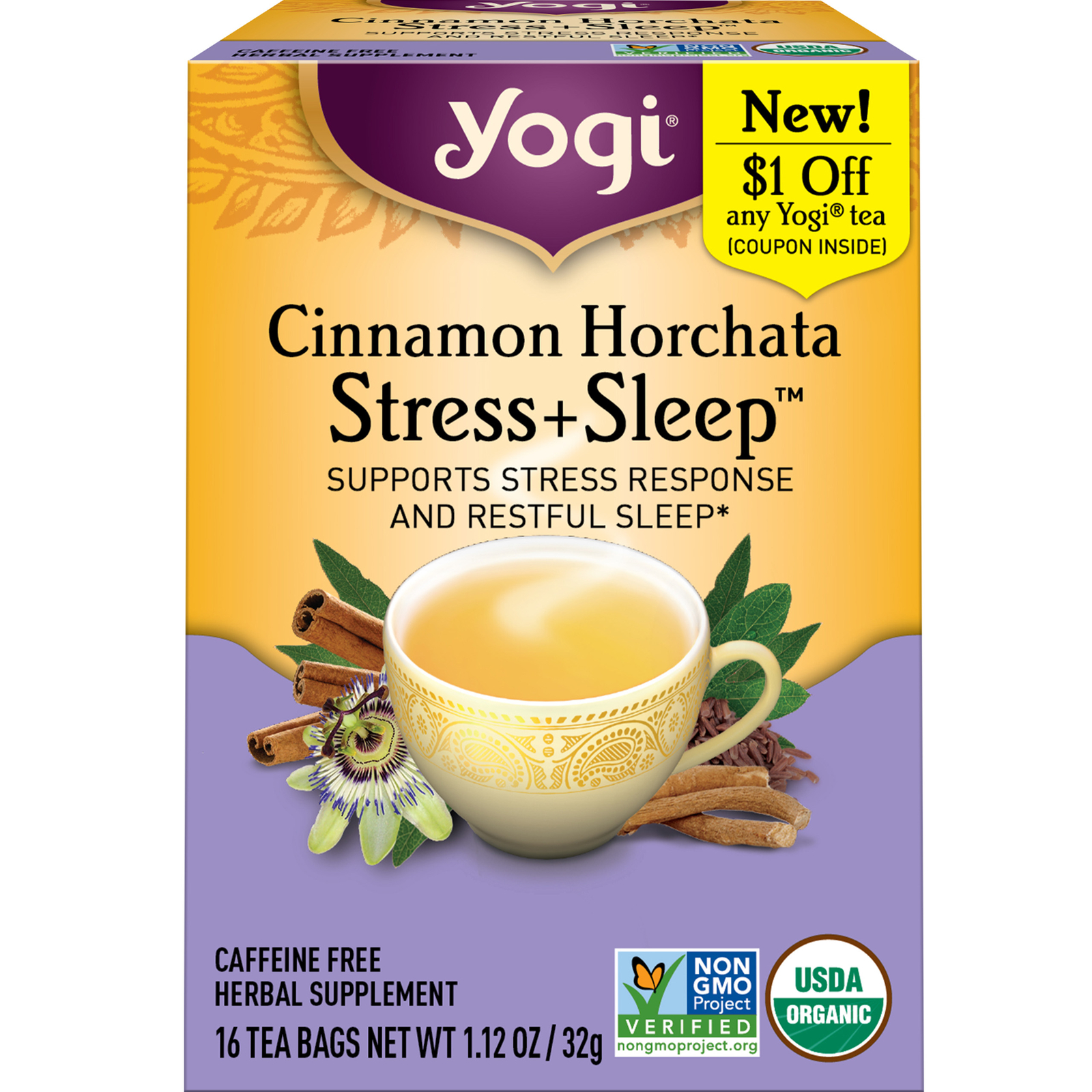 Yogi Tea – Cinnamon Horchata Stress + Sleep (4 Pack) Caffeine Free 64 Tea Bags
