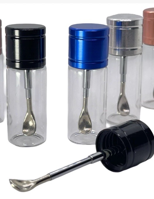 1PC Mini Glass Bottle Jar w/ Telescopic Spoon Scoop Kit for Supplements powders