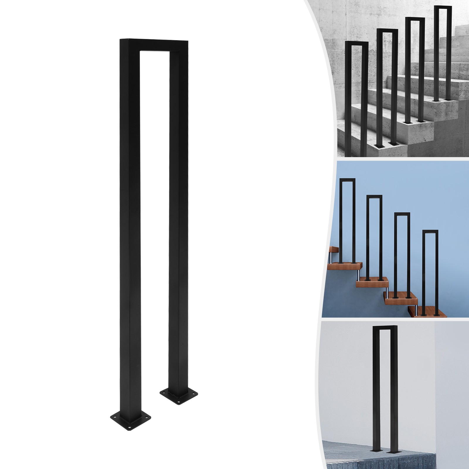 35.43in U-Shaped Handrails Black Indoor Hand Rail Guardrail Porch Loft Balcony