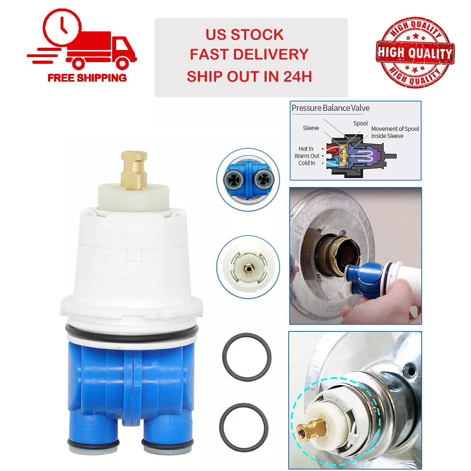 RP19804 Shower Cartridge Assembly Replacement For Delta 1300/1400 Series Tub US