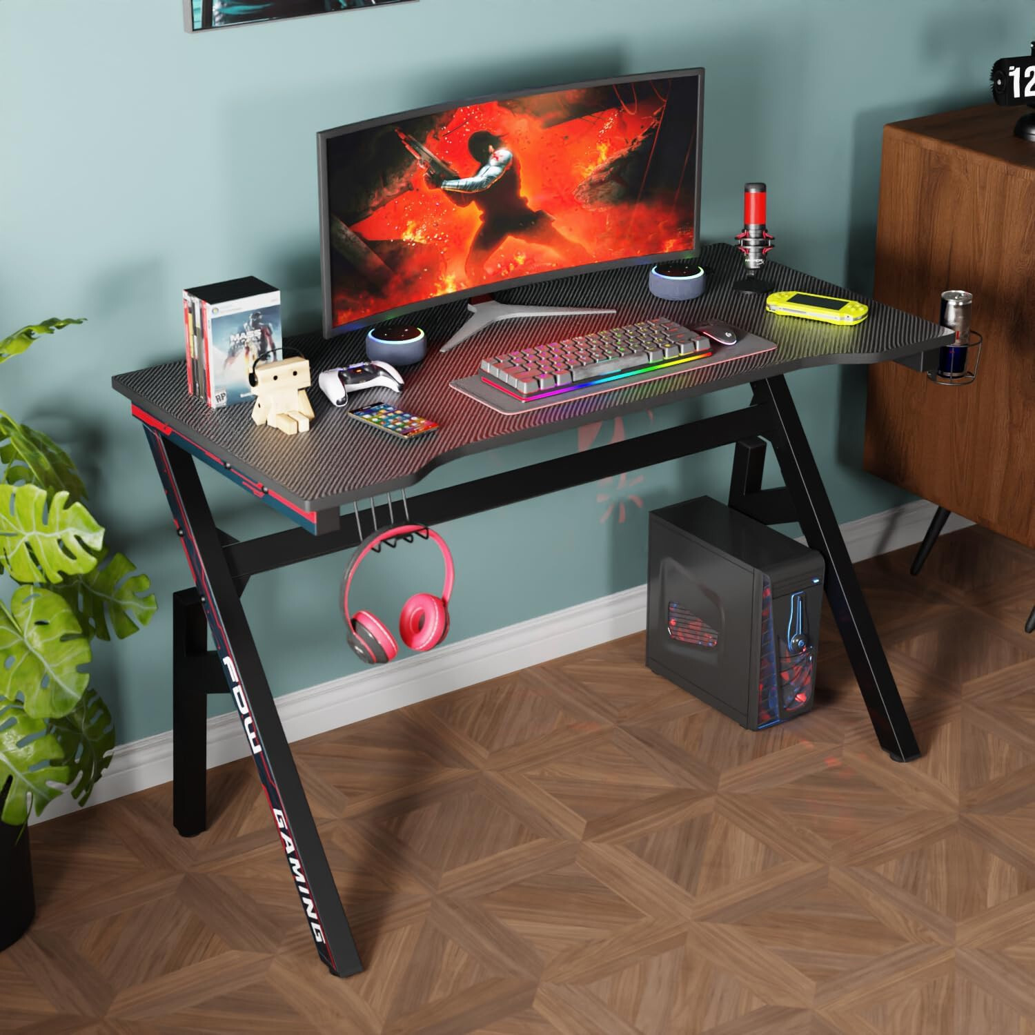 47 Inch Gaming Desk PC Carbon Fiber Table Ultimate Gamer Workstation