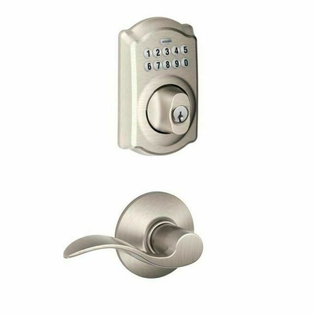 Schlage FBE365 Camelot Keypad Deadbolt Accent Lever Set Satin Nickel