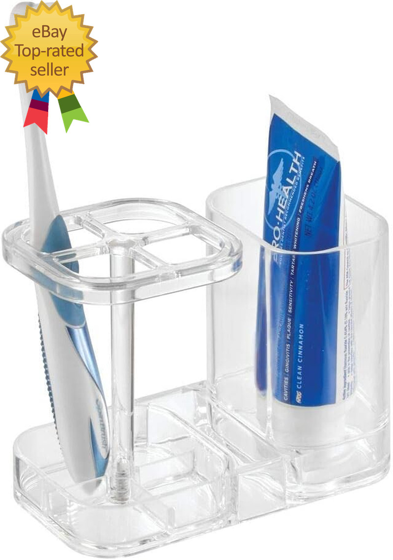 Med+ Bpa-Free Plastic Divided Toothbrush Holder – 5.6″ X 3.25″ X 4.55″, Clear