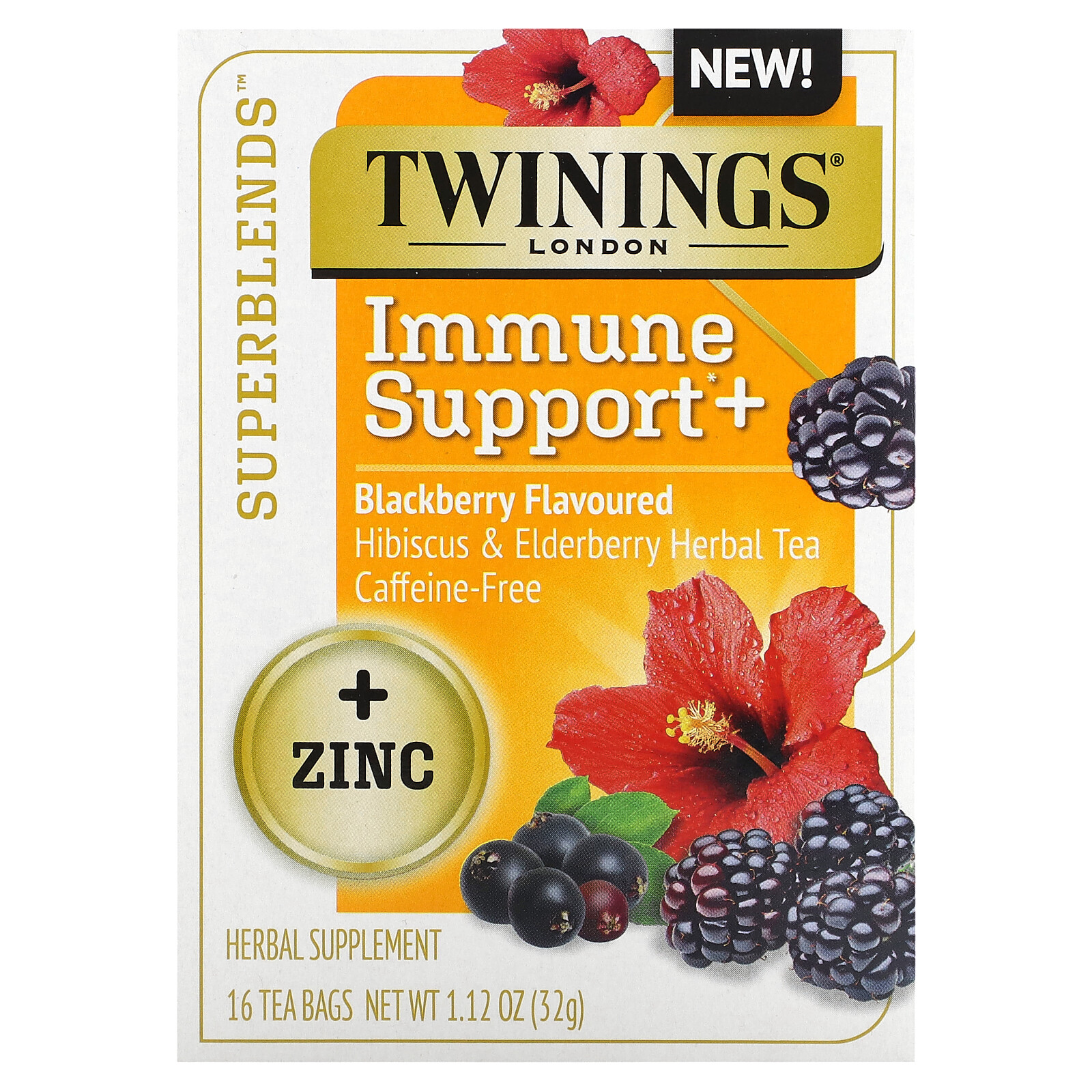 Superblends, Immune Support+, Hibiscus & Elderberry Herbal Tea, Blackberry,
