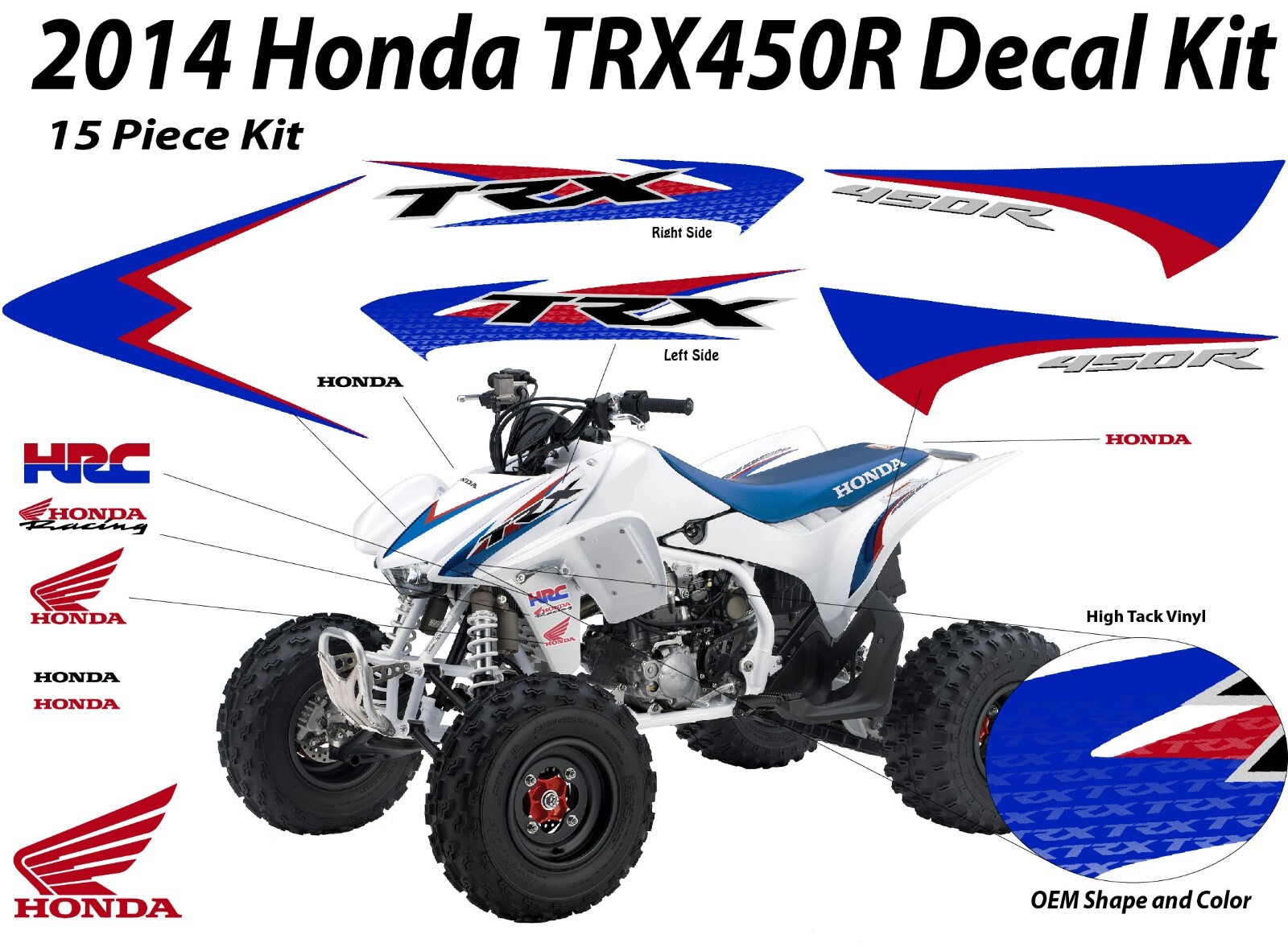 2014 Honda TRX450R Decal Graphic Sticker OEM kit Plastic Kit Emblem Red blue 450