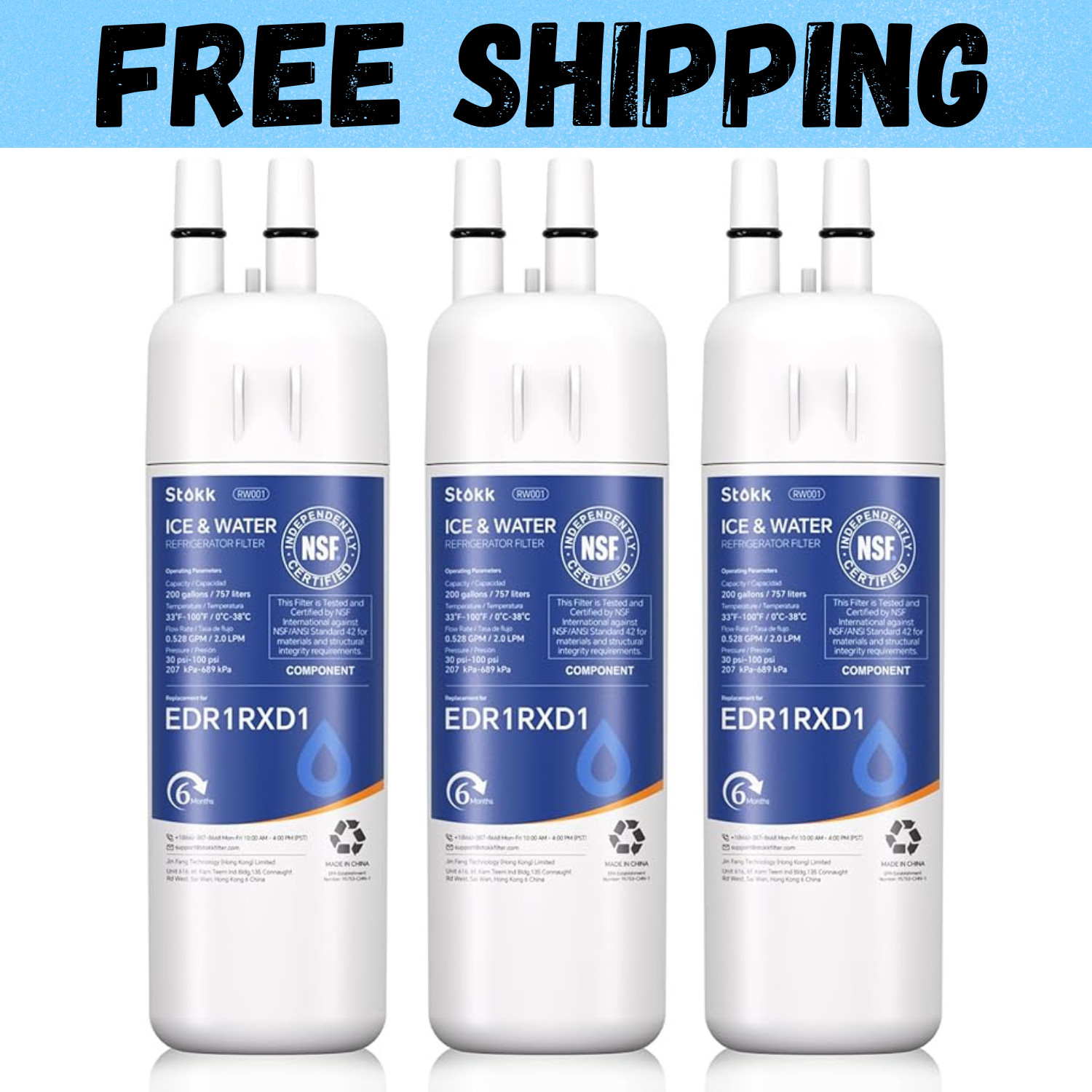 Whirlpool EDR1RXD1 Refrigerator Water Filter 1 | OEM Certified | 3-Pack Genuine