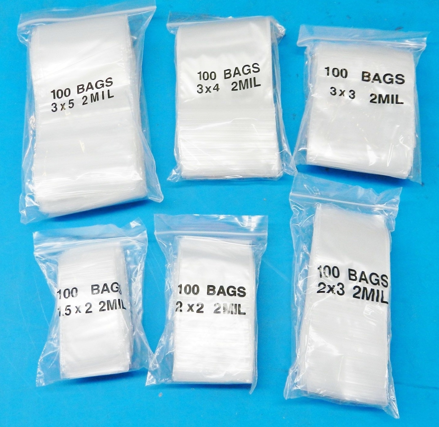 600 Zip Seal Lock Bags Clear 2mil 6 Assorted Baggies 1.5×2 2×2 2×3 3×3 3×4 3×5