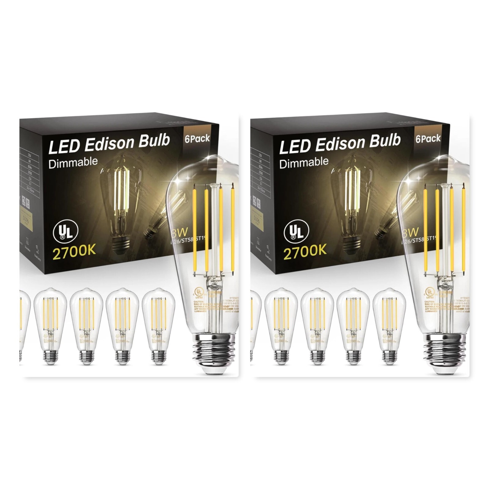 TJOY Edison Light Bulbs 60W Equivalent, 2700K, 2 Boxes (12 Units)