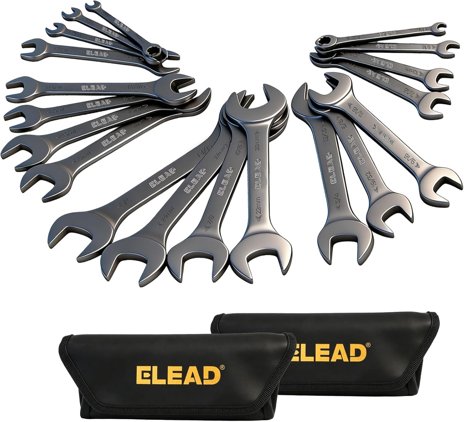 ELEAD Super-Thin Open End Wrench Set | 19-Piece SAE & Metric Sizes | CR-V Nic…