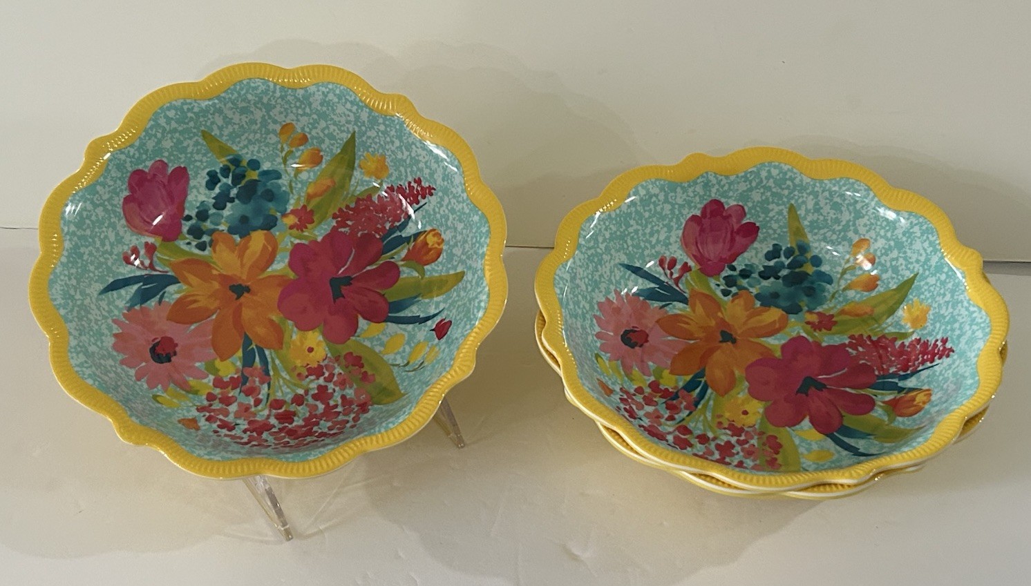 Pioneer Woman Melamine Sunny Days Yellow SCALLOPED SERVING BOWL Set Of 3