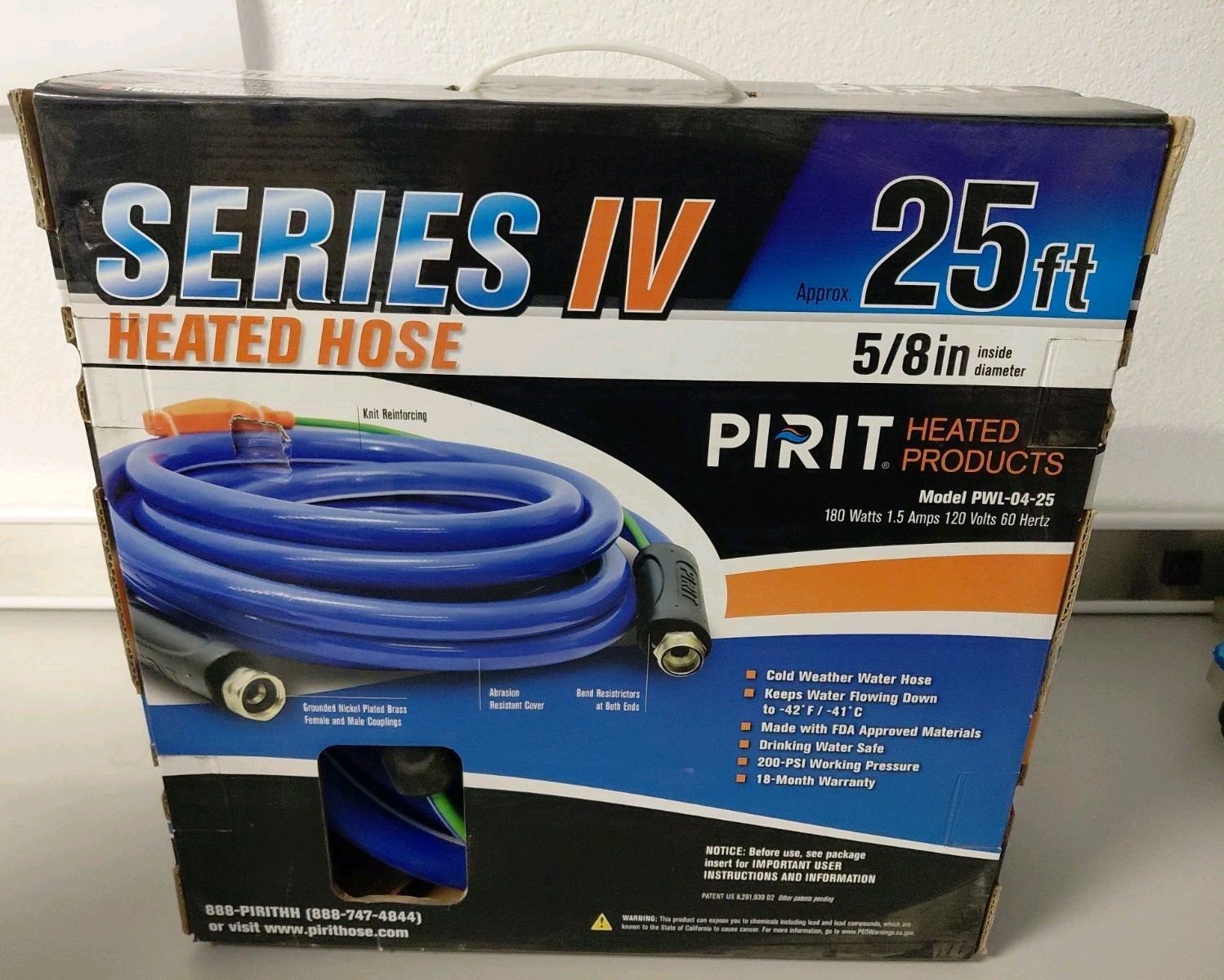 Pirit 25ft 5/8″ Cold Weather Water Hose (PWL-04-25) 180 Watts 1.5 Amps 120 Volts