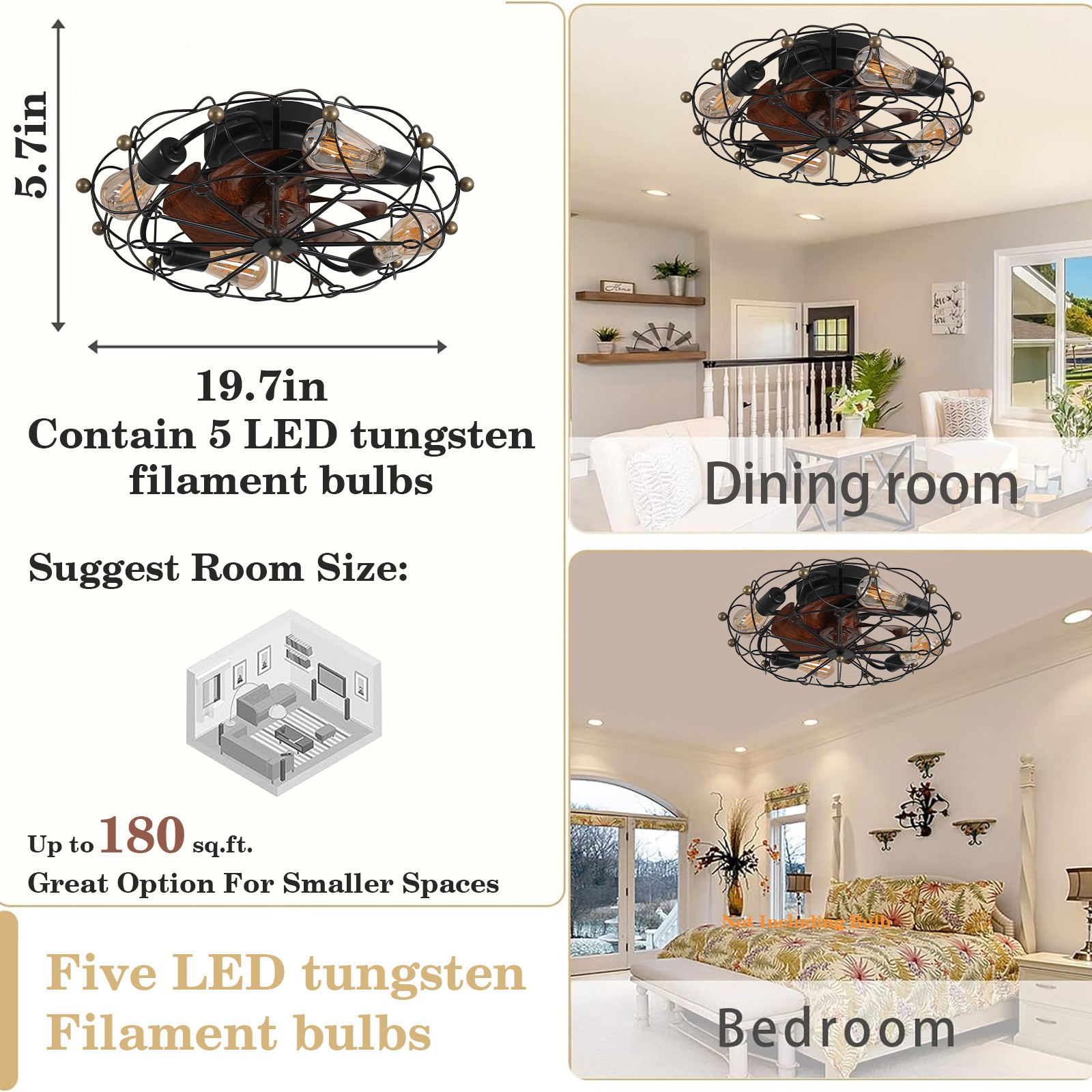 20″ Retro Caged Ceiling Fan Light Kit Farmhouse Hanging Lamp with Remote & Bulb