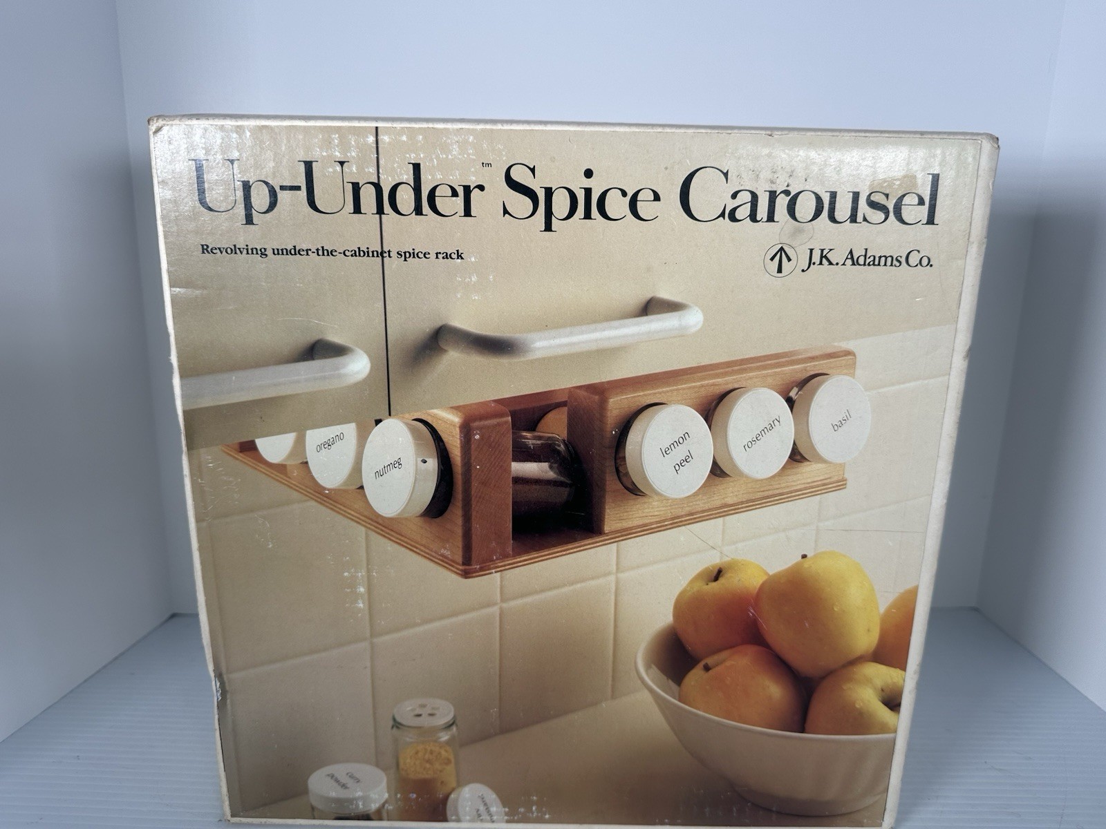 J.K. Adams Co. Up-Under Spice Carousel Revolving Rack Wood Glass