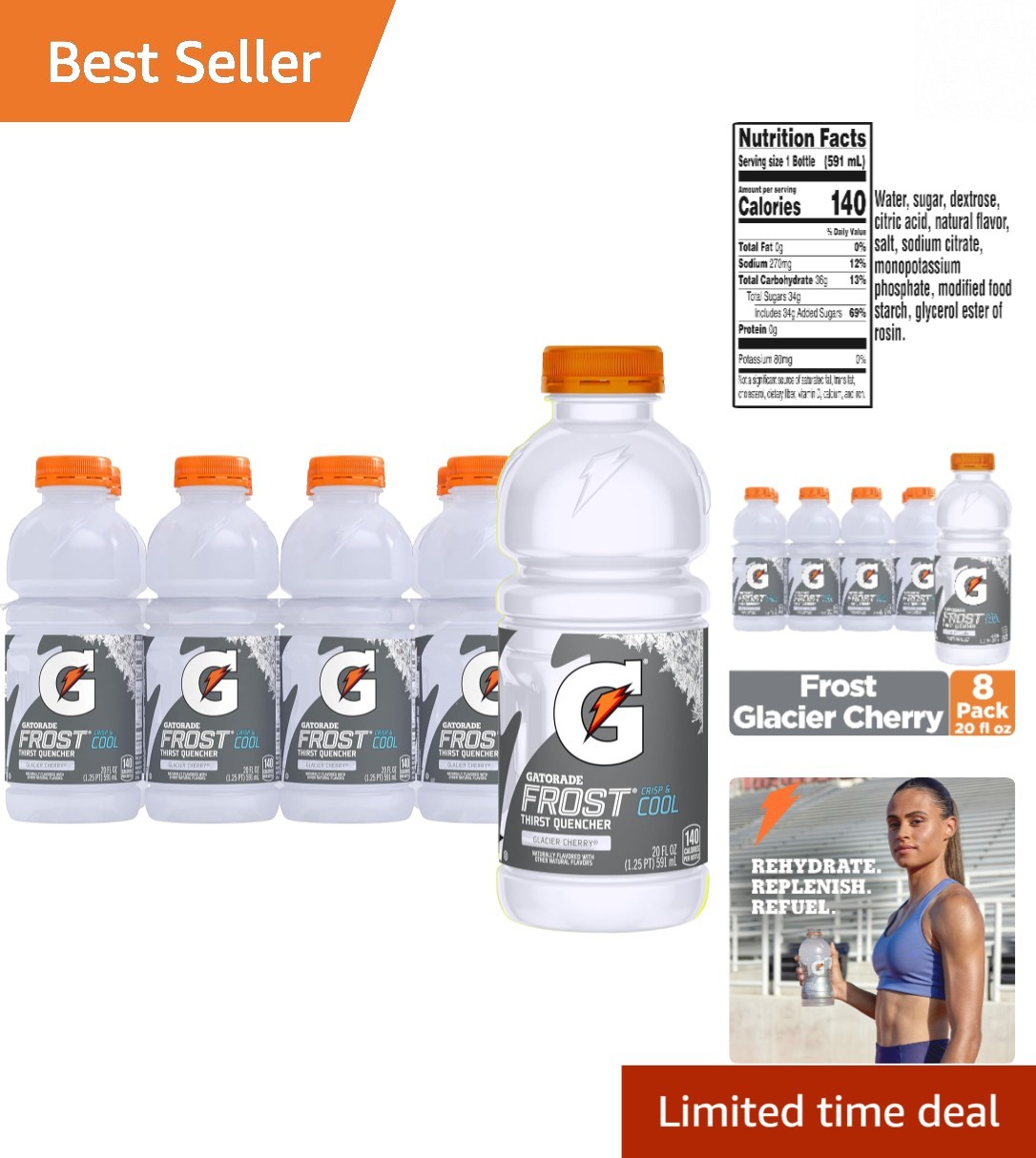 Hydrating Glacier Cherry Electrolyte Drink – 20 Oz Bottles, 8 Pack for Athletes