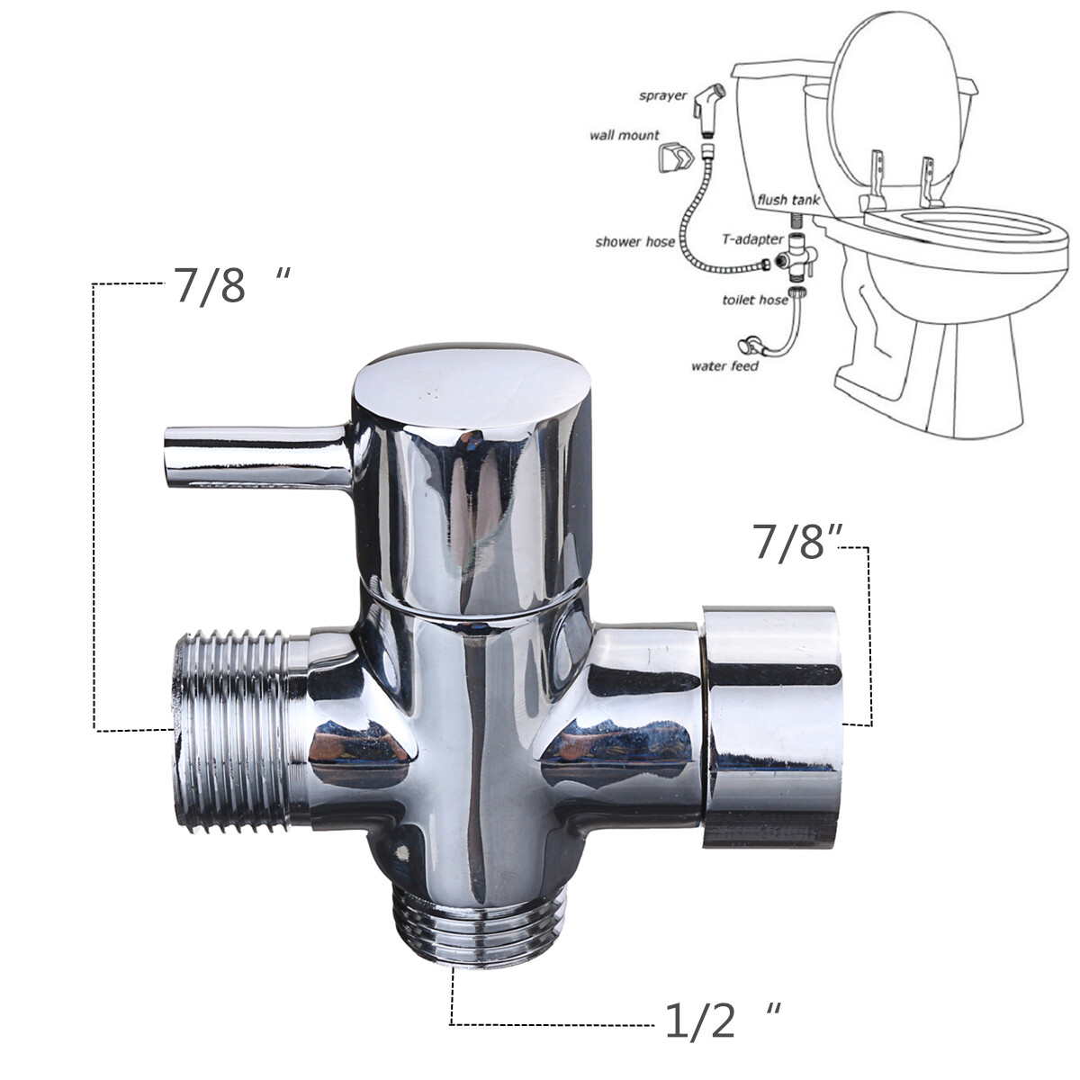 7/8″ US standard T-adapter T connector Control valve diverter for bidet sprayer