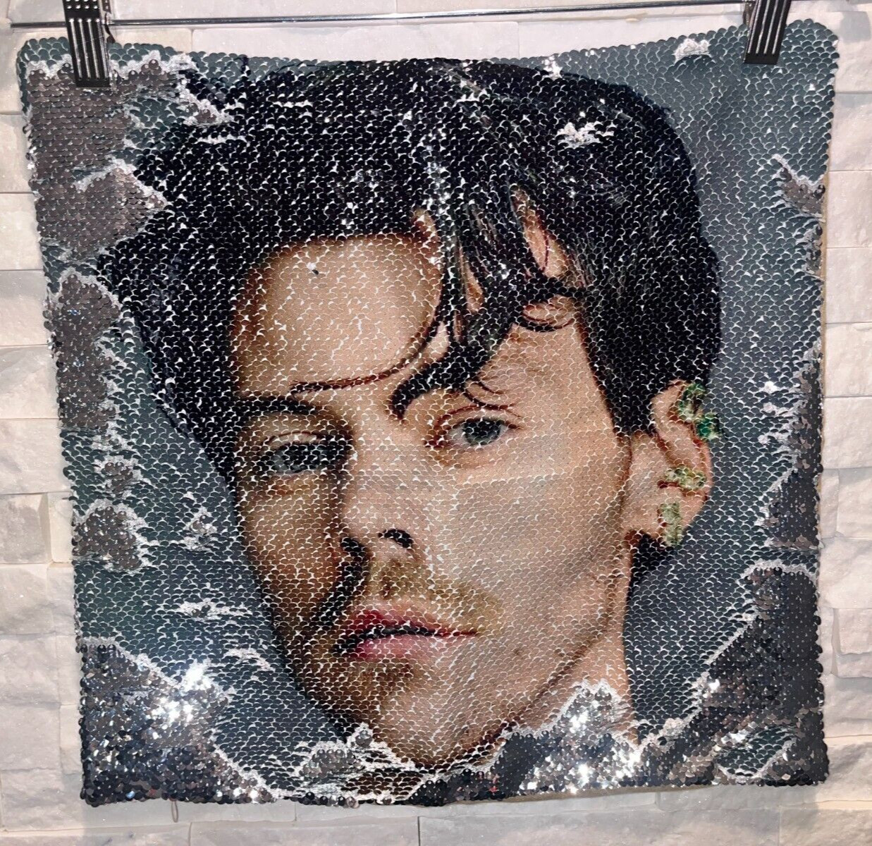 NWOT HARRY STYLES Reversible Flip Sequin Pillowcase Silver & Tan 15″x15″