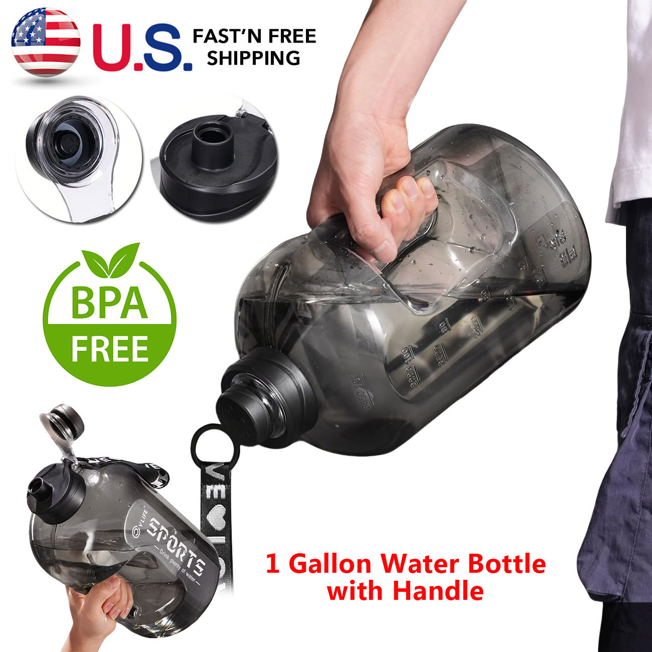 Track Drinking Sports Water Bottle With Handle 128Oz/1 Gallon BPA Free Water Jug